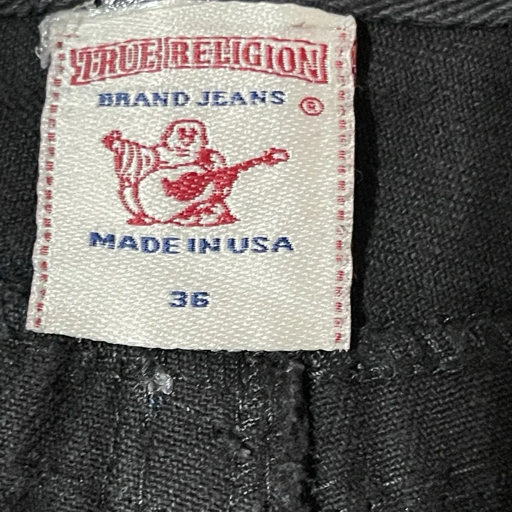 True Religion Ricky Super T Jeans Men 34x32 Black‎ Flap Pocket Thick Stitch USA